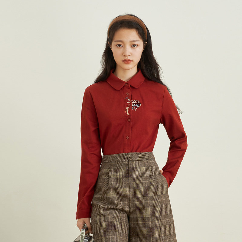 茵曼纯棉刺绣2021年冬季新款衬衫 茵曼筱茵衬衫