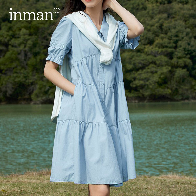 茵曼旗舰店法式切尔西领2023连衣裙 茵曼筱茵连衣裙