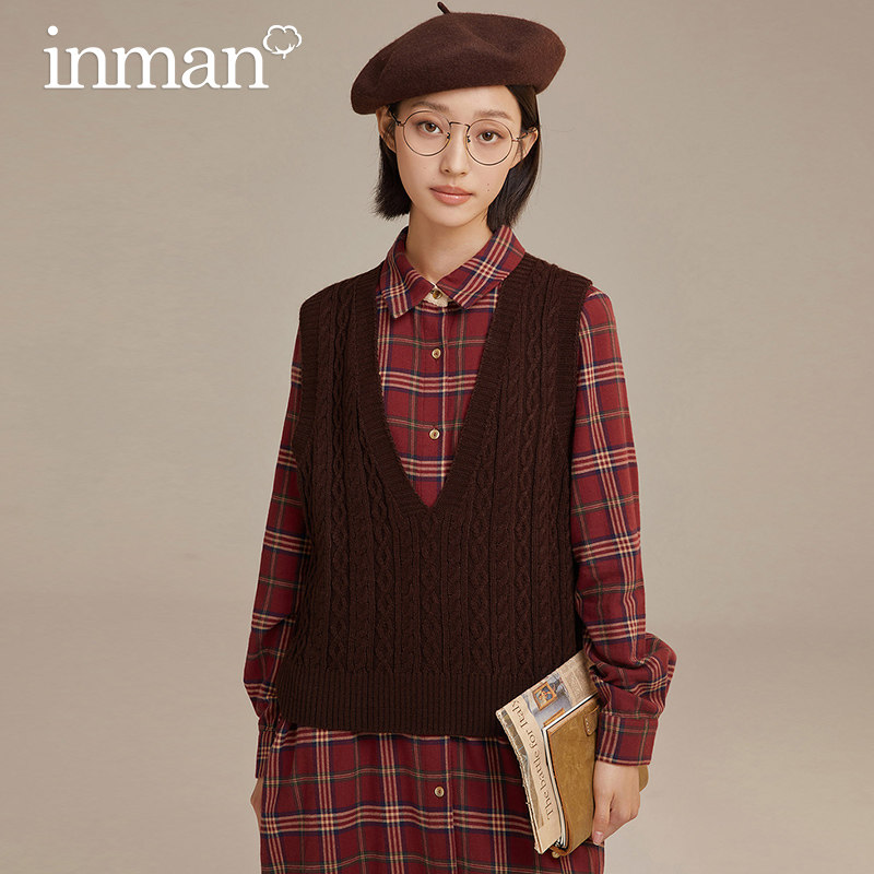 茵曼早秋背心薄款宽松2021新款毛衣 茵曼筱茵马夹