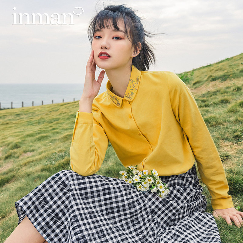 茵曼绣花女2021秋装新款通勤衬衫 茵曼筱茵衬衫