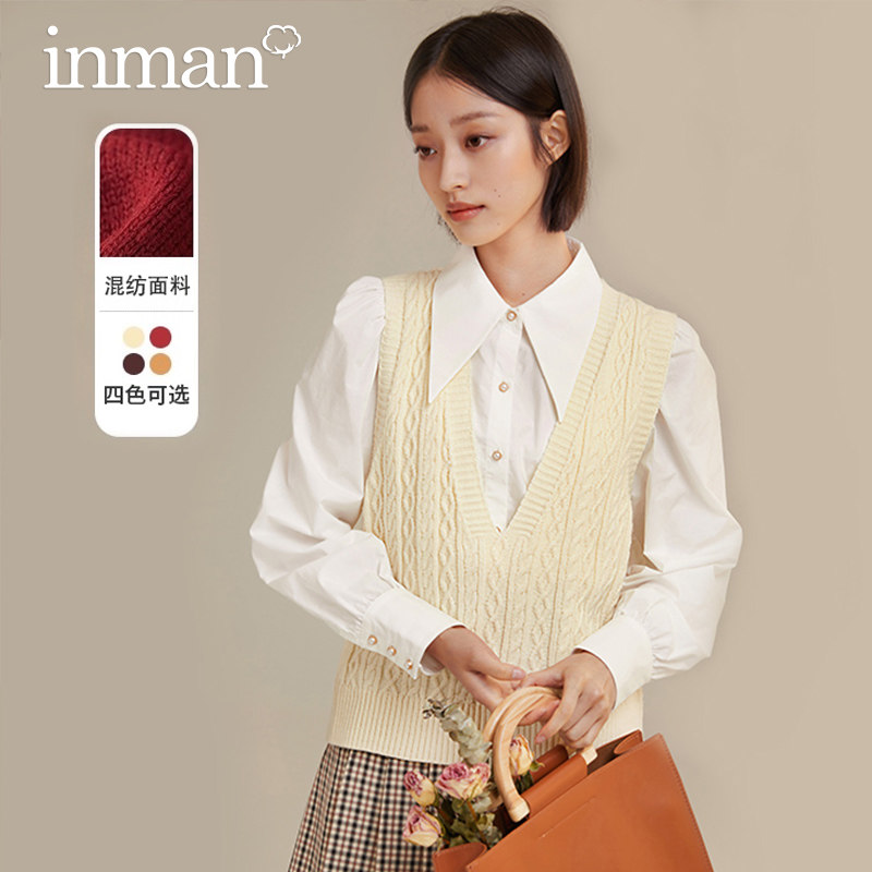 茵曼早秋背心薄款宽松2021新款毛衣 茵曼筱茵马夹