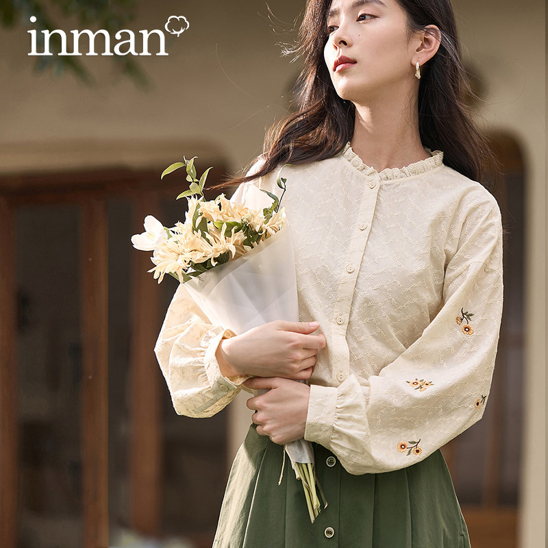 茵曼旗舰店法式立领长袖2022衬衫 茵曼筱茵衬衫