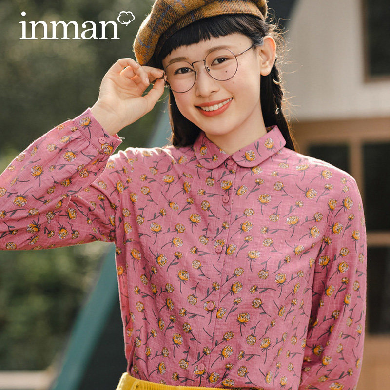 茵曼长袖小众港味碎花2020花衬衫 茵曼筱茵衬衫