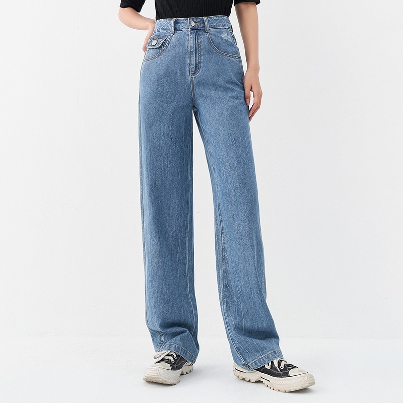 茵曼全棉2021秋季新款直筒裤长裤子 茵曼筱茵牛仔裤