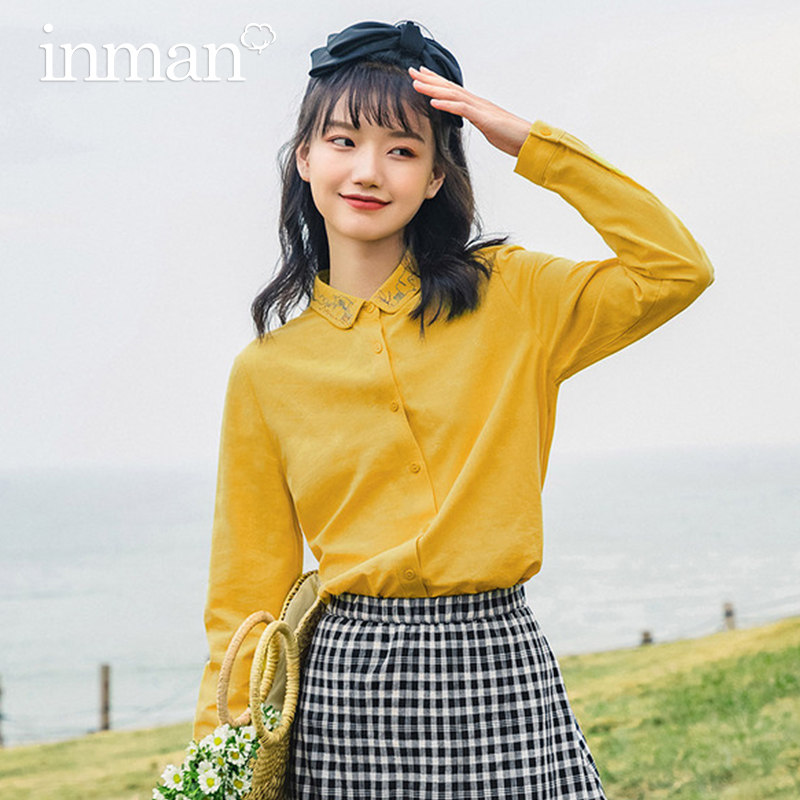 茵曼绣花女2021秋装新款通勤衬衫 茵曼筱茵衬衫