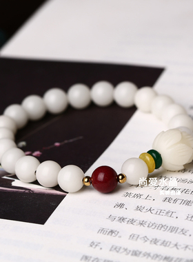 天然白玉菩提根手串朱砂手链
