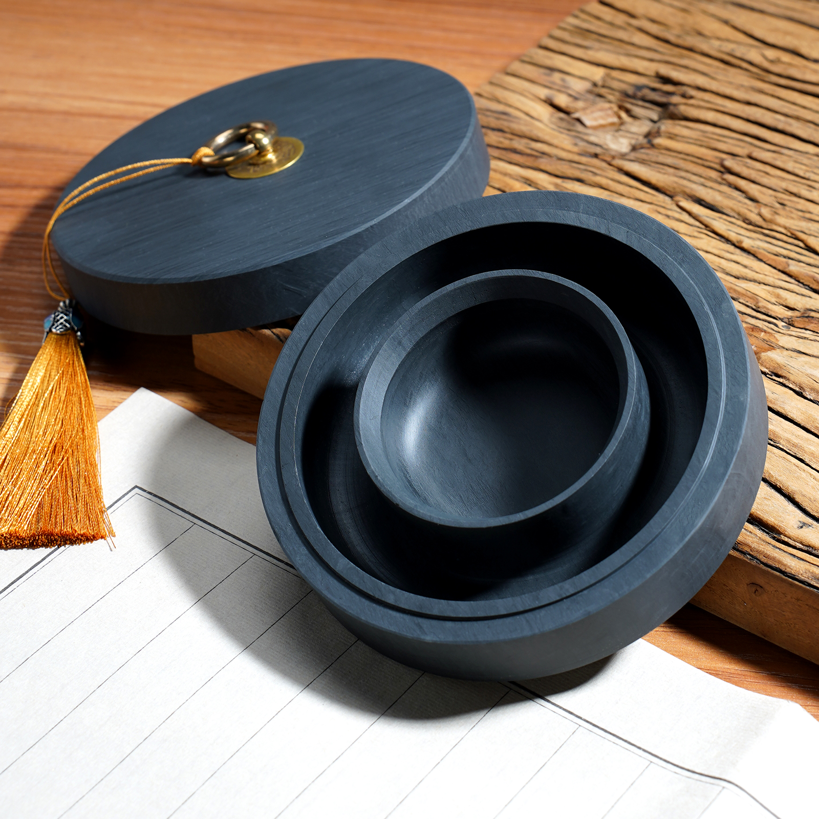 砚台书法专用火锅砚带盖防干毛笔墨汁可磨墨天然原石文房四宝砚台 - 图3