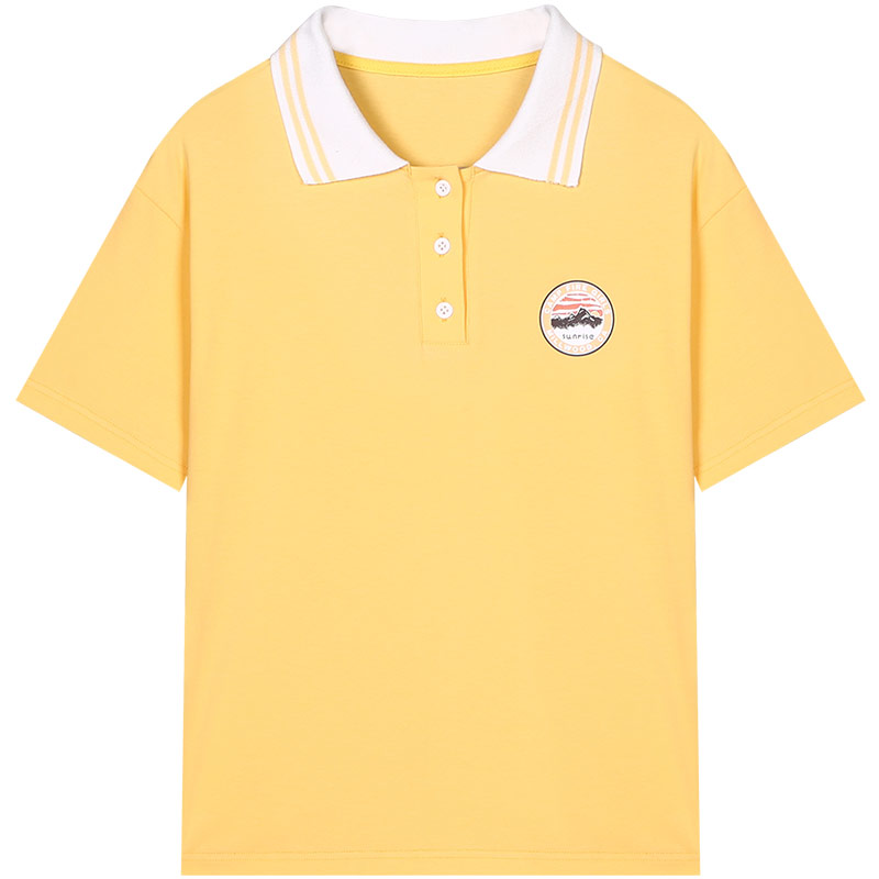 库恩玛维旗舰店年夏季新款宽松黄色短袖T恤女半袖翻领Polo衫上衣学生显瘦t桖3