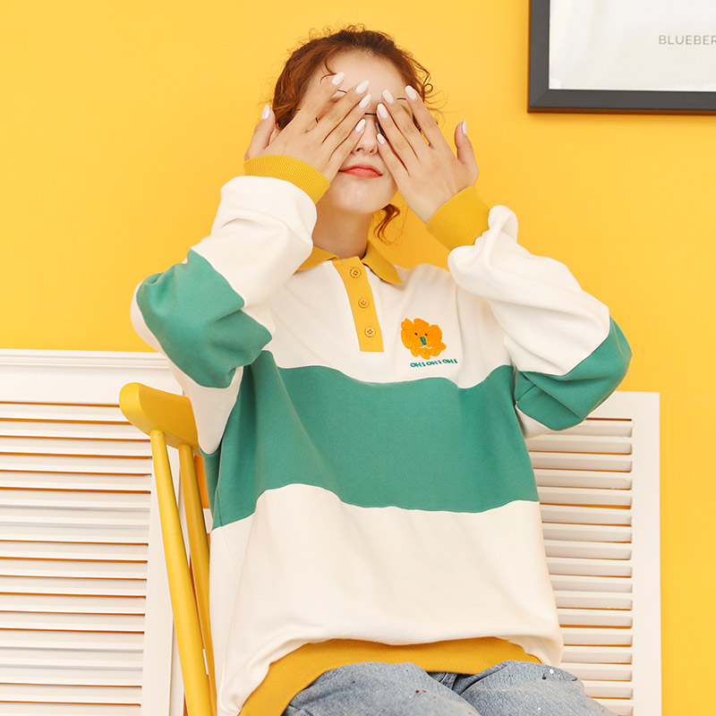 库恩玛维旗舰店日系卫衣女设计感小众春秋薄款翻领Polo衫年新款宽松长袖上衣1