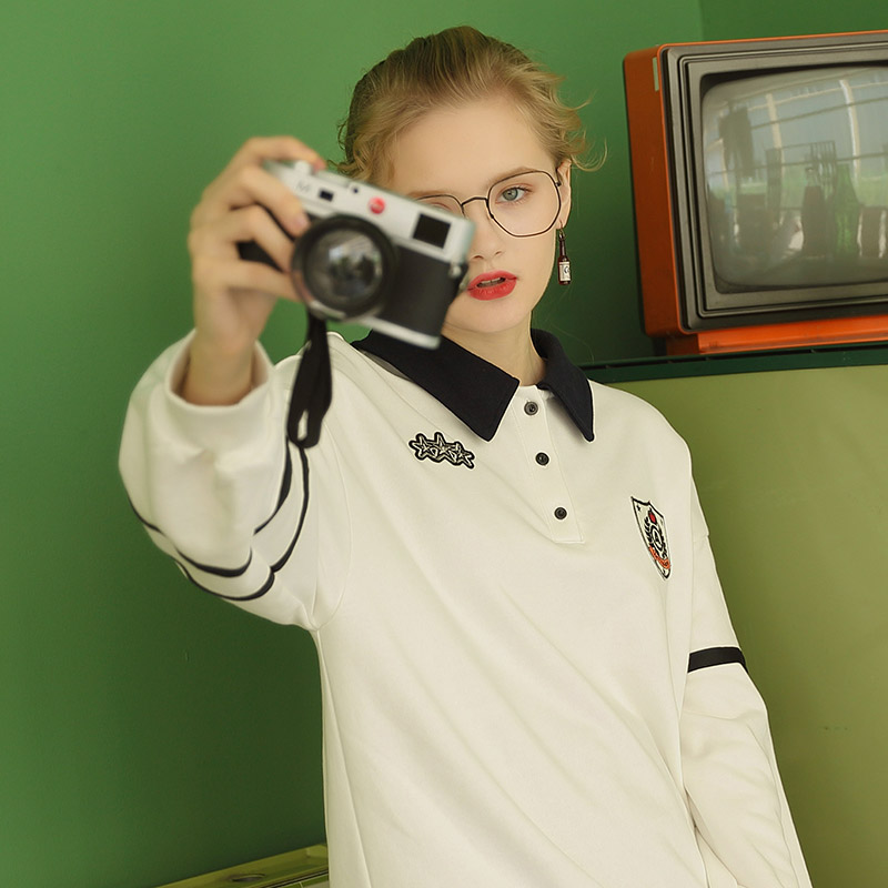 库恩玛维旗舰店学生上衣女年秋季新款卫衣宽松韩版长袖春秋薄款外套Polo衫潮0