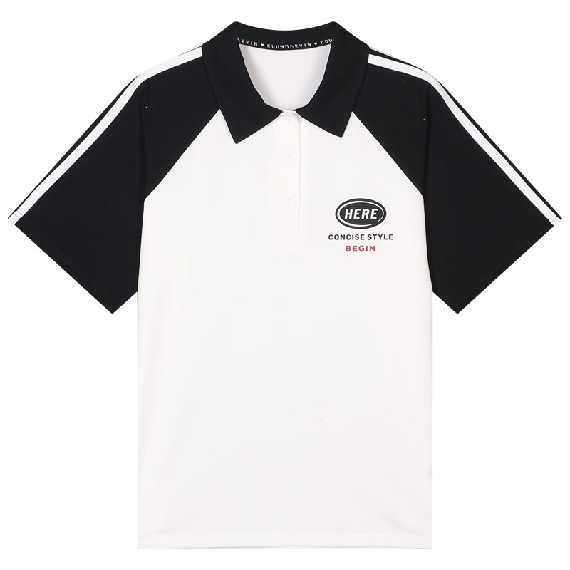 库恩玛维旗舰店短袖撞色T恤女夏季年新款宽松港风翻领Polo衫ins潮情侣装上衣3