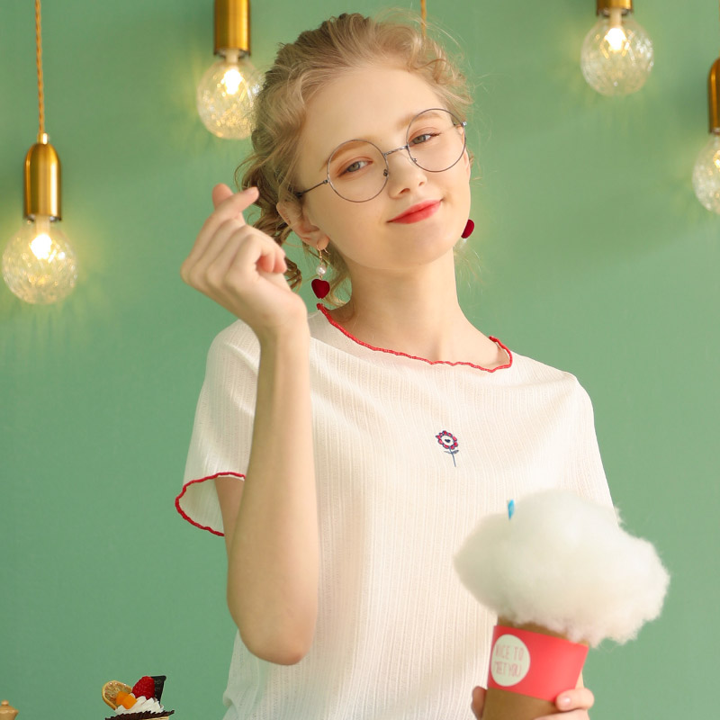 库恩玛维旗舰店年新款修身高腰短款白色短袖网红t恤女ins超火半袖针织上衣夏0