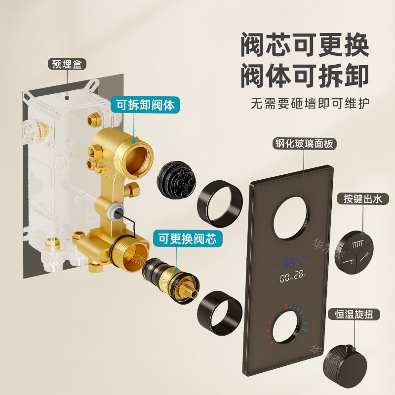 暗装花洒恒温入墙式嵌入预埋隐藏暗埋墙埋暗藏式隐形瀑布淋浴套装,淘宝优惠券,粉丝福利购,淘宝优惠卷