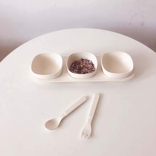ins餐具三格盘 宝宝辅食分格盘碗叉勺套装韩式宝宝辅食 - 图1