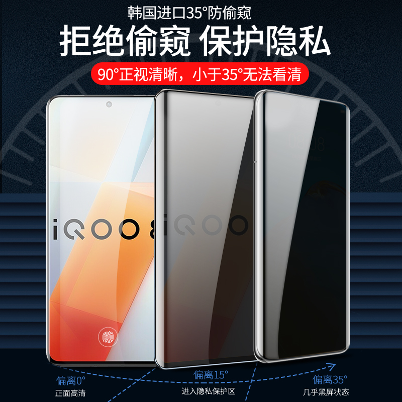 适用vivoiqoo8pro钢化膜iqoo10pro防窥膜手机膜iqoo9全屏覆盖iq008曲面防偷窥icoo水凝防摔por防窥屏十保护膜 - 图0