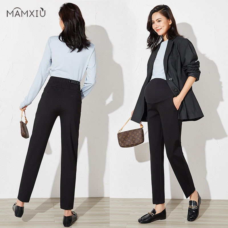 秋冬外穿加绒上班西裤黑色孕妇裤 妈妈秀孕妇直筒裤