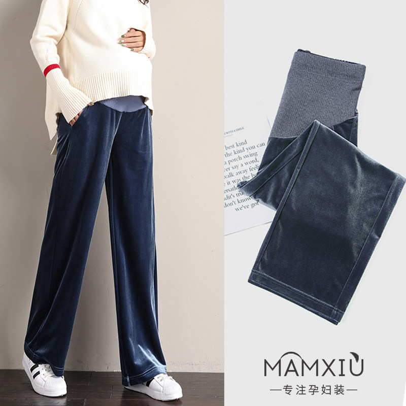 春秋款外穿辣妈金丝绒秋装孕妇裤子 妈妈秀孕妇阔腿裤