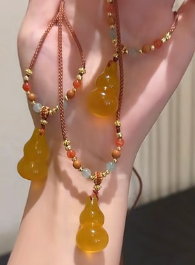 新中式黄色葫芦吊坠项链女