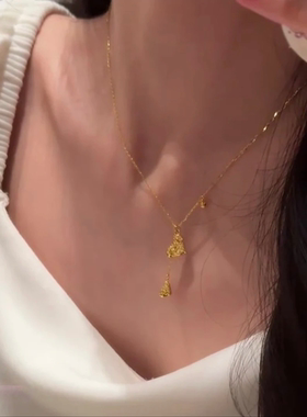 金色双爱心吊坠项链女