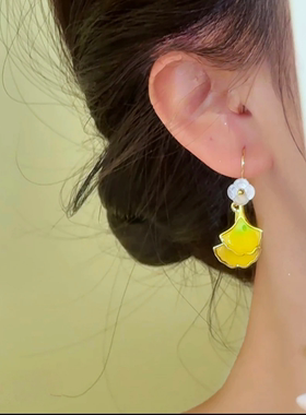 黄色银杏叶花朵耳环女