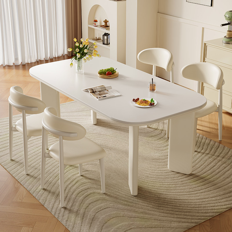 馨佰利白蜡木实木岩板餐桌客厅家用小户型吃饭桌奶油风长方形方桌,淘宝优惠券,粉丝福利购,淘宝优惠卷