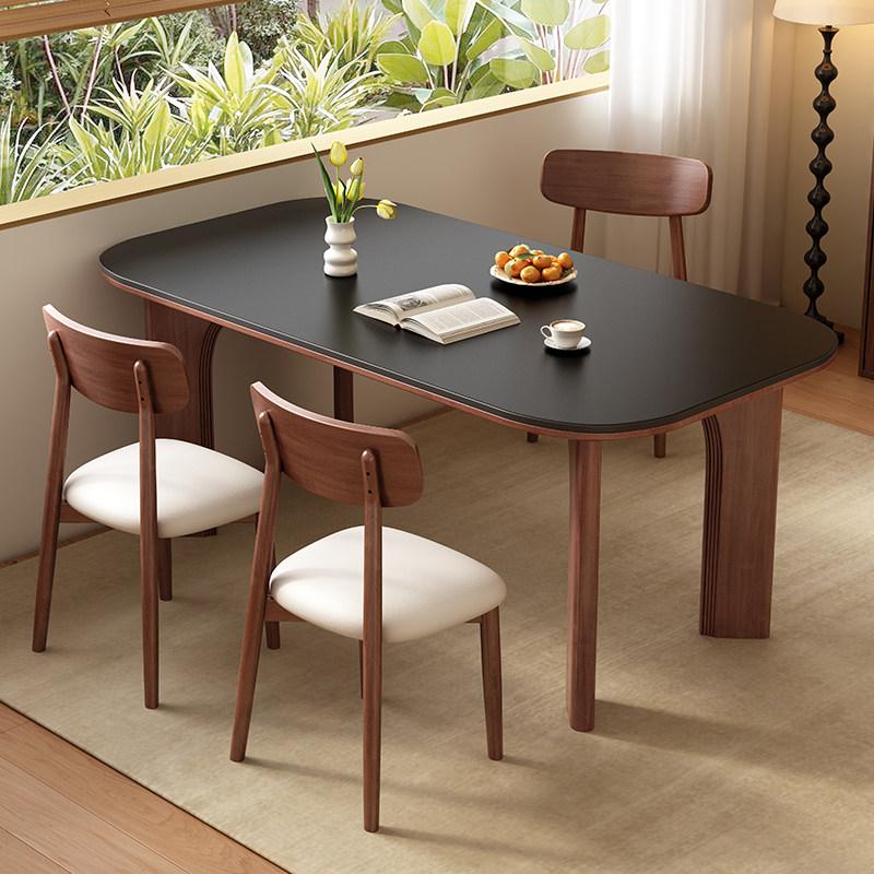 馨佰利岩板实木餐桌椅组合新款家用小户型餐桌中古风长方形吃饭桌,淘宝优惠券,粉丝福利购,淘宝优惠卷