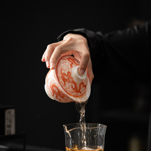 苏氏陶瓷（SUSHI CERAMICS）红九龙纹三才盖碗功夫泡茶碗茶杯 - 图2