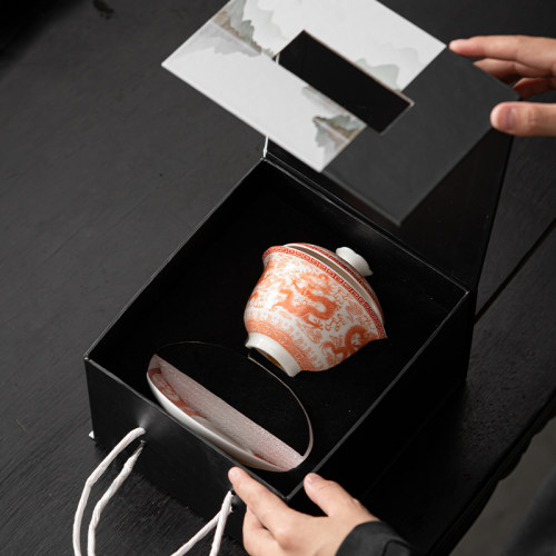 苏氏陶瓷（SUSHI CERAMICS）红九龙纹三才盖碗功夫泡茶碗茶杯 - 图3