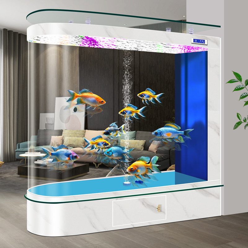 2026新款轻奢子弹头鱼缸客厅屏风隔断式家用免换水落地生态水族箱,淘宝优惠券,粉丝福利购,淘宝优惠卷