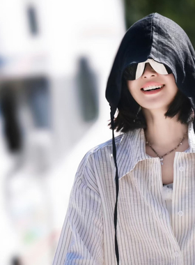 辛芷蕾同款帽子松弛感素颜出街遮脸抽绳帽防晒包头帽暗黑风头巾帽