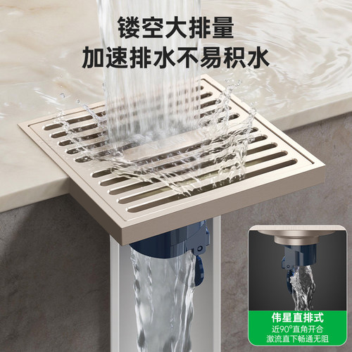 伟星地漏全铜加厚主体卫生间干湿区通用浴室淋浴房防虫防反味50管 - 图0