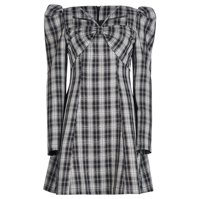 2022年新款春季方领格子收腰连衣裙 punkrave连衣裙