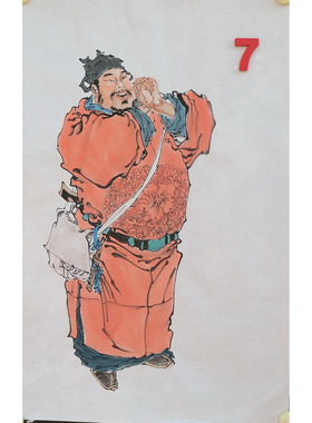 手绘精品写意三国四尺三开竖幅人物国画玄关家居装饰字画RF6505
