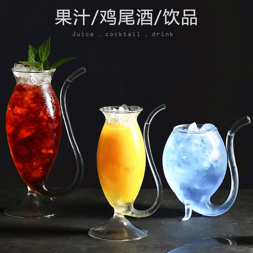 创意吸血鬼杯鸡尾酒杯耐热透明吸管玻璃杯子抖音猫尾杯灵鼠饮料杯 - 图1