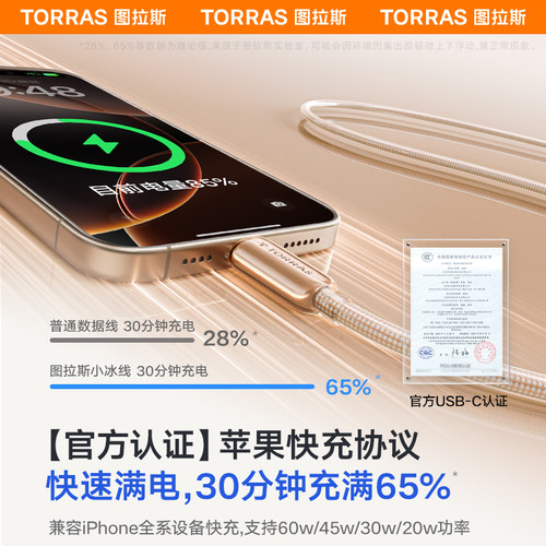 图拉斯小冰线充电线适用苹果17ProMax数据线iPhone16快充手机车载15双typec接口13器tpc正品14tpyec平板iPad - 图0