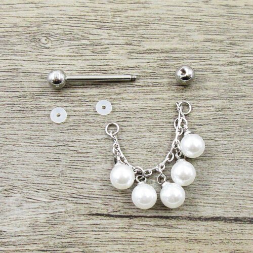 简欧美穿刺饰品316医用钢防过敏珍珠乳链/乳环/乳钉nipple ring - 图2