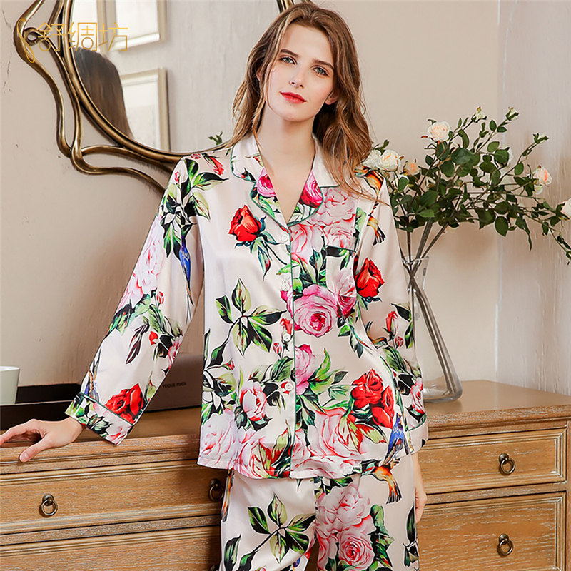 舒绸坊重磅真丝睡衣女士长袖长裤 舒绸坊睡衣/家居服套装