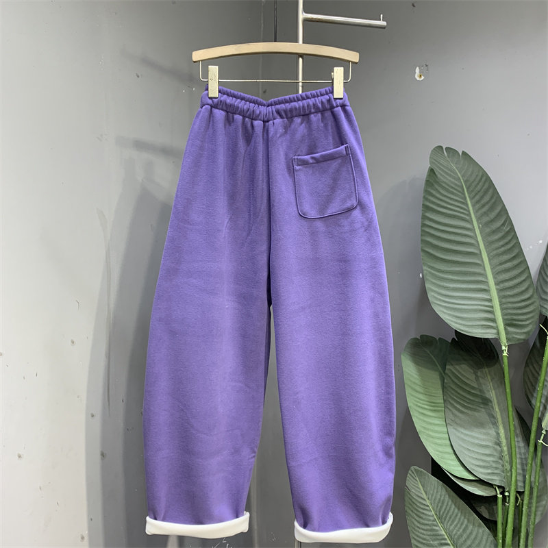 慵懒通勤加绒加厚紫色洋气百搭休闲卫裤2024冬季新款宽松显弯刀裤,淘宝优惠券,粉丝福利购,淘宝优惠卷