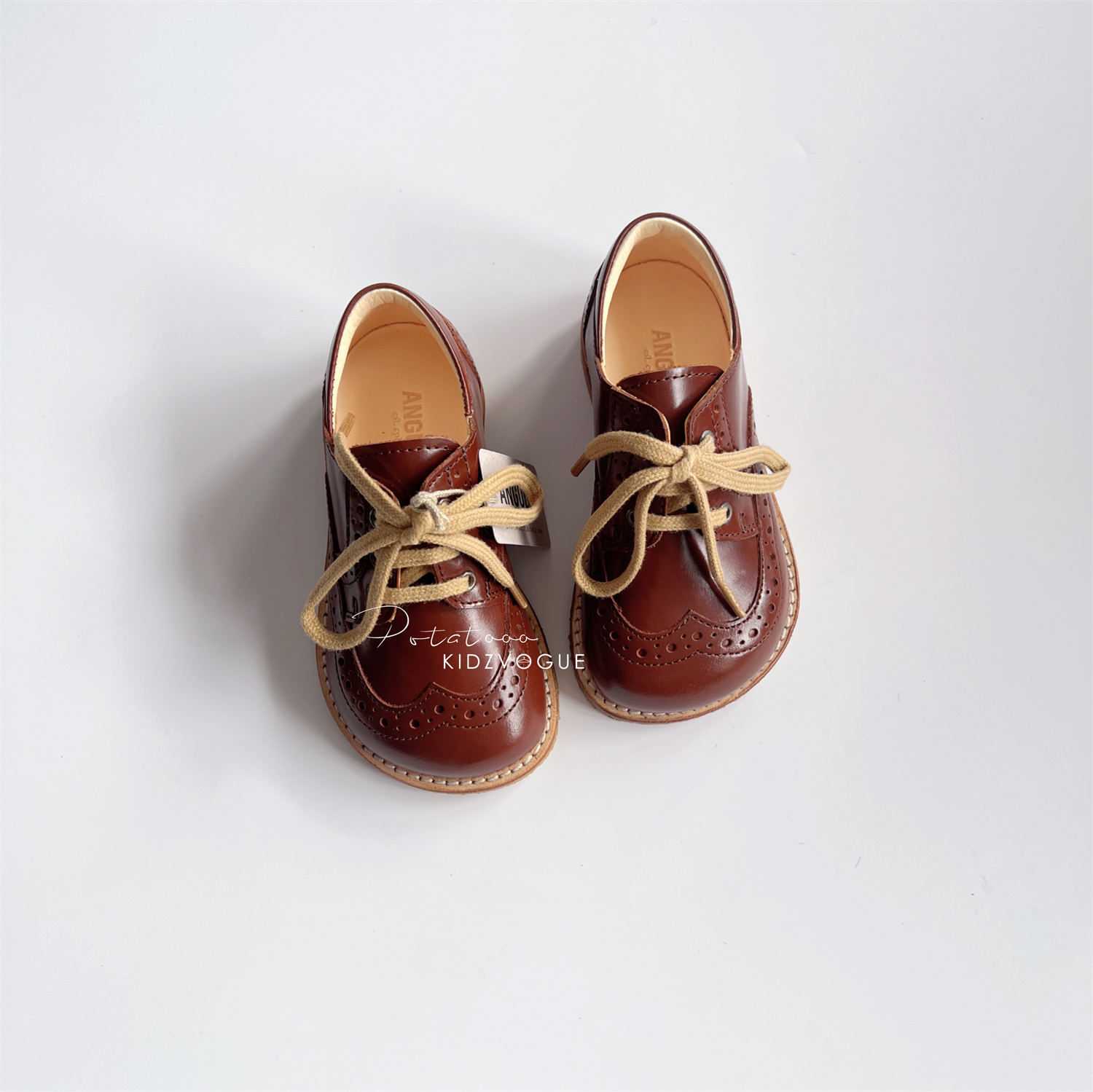 5Z 清仓特价 丹麦Angulus儿童经典皮鞋复古休闲系带宽头大头纯皮 - 图0