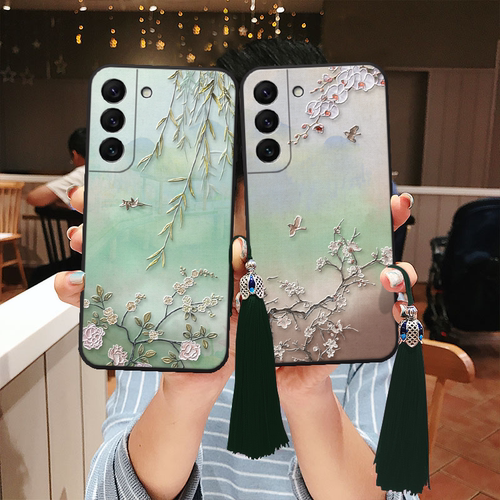 适用三星s25立体s24浮雕s23花鸟ultra柳枝s22手机壳a54蝴蝶+文创note20花朵a35国风a53妈妈a55软壳21fe新中式 - 图1