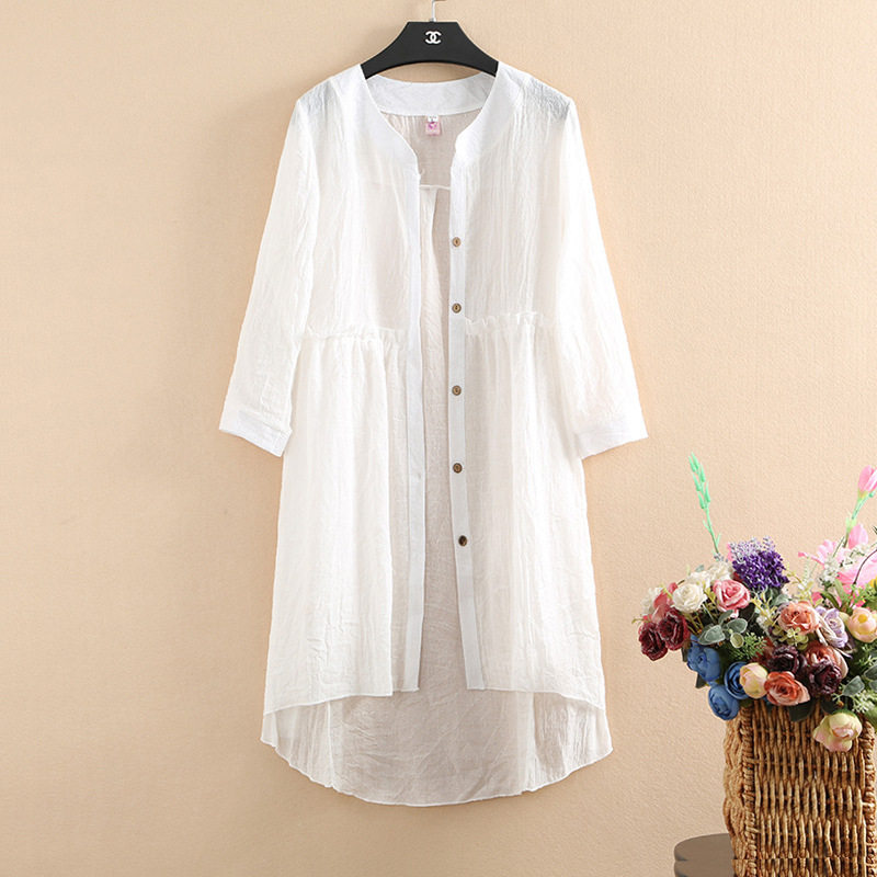 民族风外搭棉麻开衫女薄款中长款防晒披肩外套