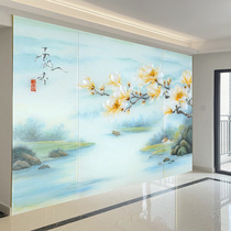 New Chinese Art Glass Living room Entry into the family Xuanguan Frosted Double-sided Clip Silk Screen Partition steel Background Wall Decoration