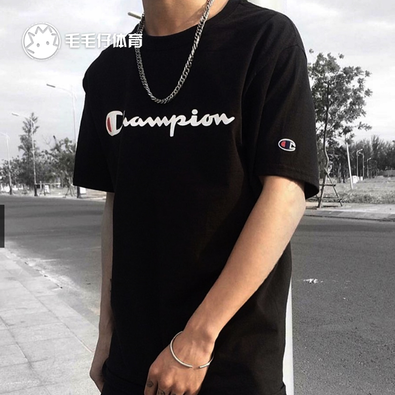 Champion/冠军 男女同款潮流经典草写印花LOGO运动休闲T恤GT23H - 图2