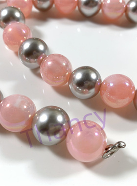 日本回流灰粉撞色短款项链