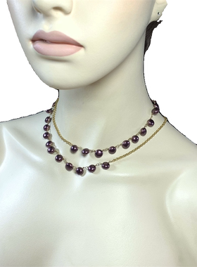 Vintage中古JCR打标紫色面包珠琉璃珍珠长裤毛衣链项链女