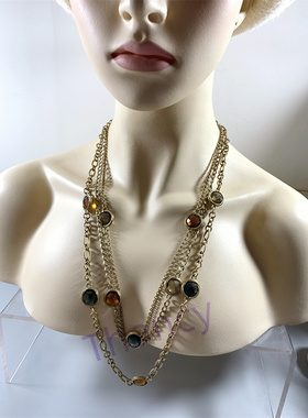 彩色水晶复古多层毛衣链