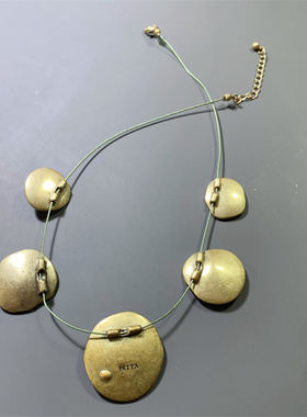 Vintage中古法国IKITA打标绿色珐琅雪花图案短款复古项圈项链女