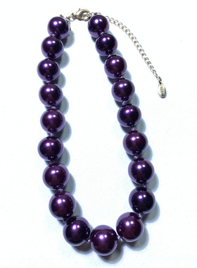 Vintage中古丹麦PG打标质感光泽紫色大颗树脂珍珠时髦百搭短项链