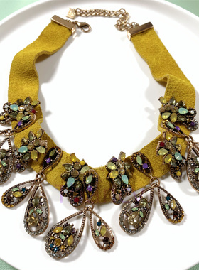 复古做旧水滴玻璃钻黄色颈链