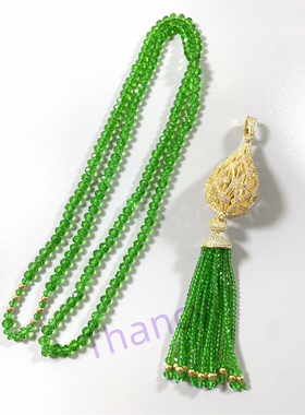 精致中古绿色密镶水晶中长项链